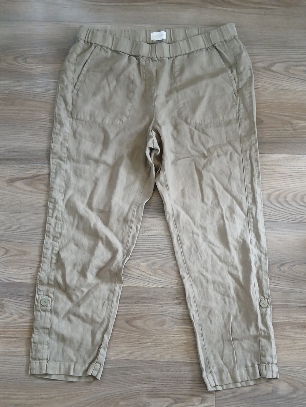 J Jill Pure Jill Garment Dyed Linen Pull On Crop Pants Olive/TanMedium Petite